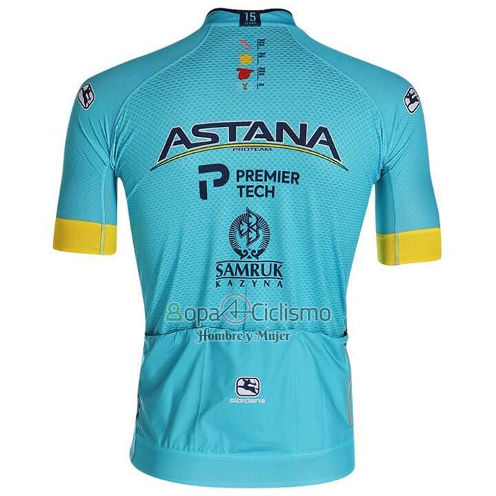 Astana Ropa Ciclismo Culotte Corto 2020 Mangas Cortas AMarillo Azul
